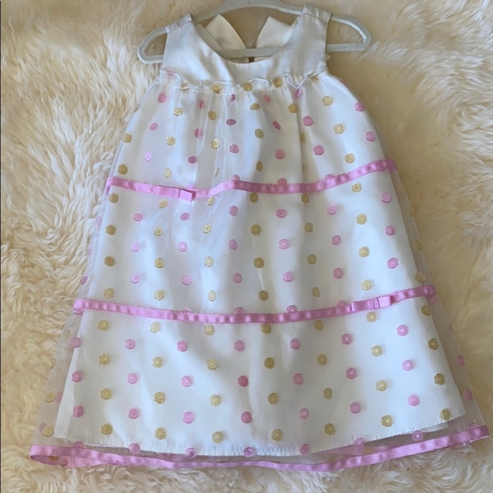 Us Angels 2 layer gold/pink polka dot dress in 4T